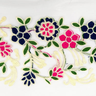 Trim By 9 Yards White Net Fabric Lace Trim with Floral Embroidery Lace Trim, Sari Border, Embroidered Trim